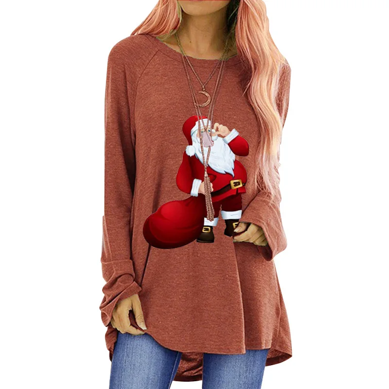 

Hipster Round Neck Woman Santa Gift Print Celebrating Graphic Plus Size Sweatshirts Exquisite Merry Christmas Long Sleeve Tops