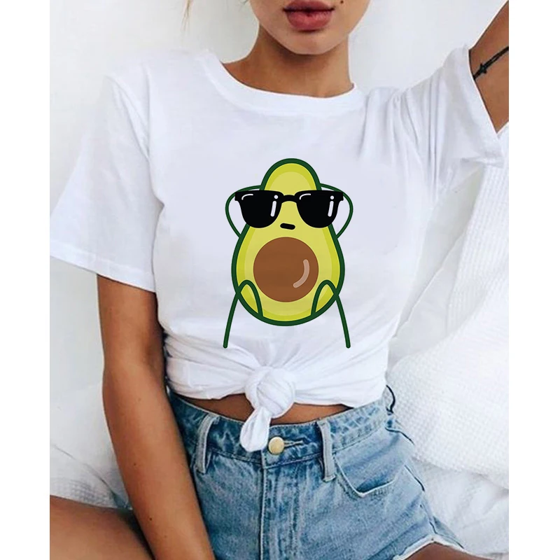 

Graphic tees tops Cartoon Avocado Theme tshirts women funny white shirt Short casual tops Mujer _ T-Shirt