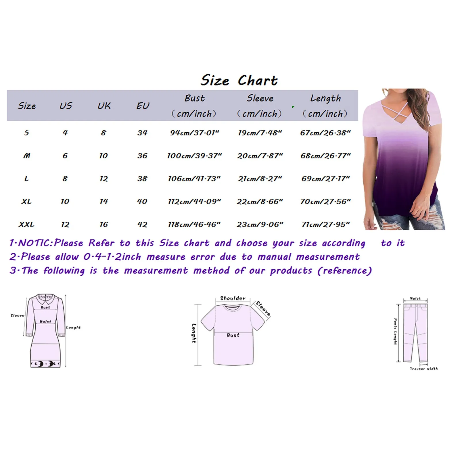 

Women 2021 Gradient Print T Shirt Summer Casual Lady T-shirts Tops Fashion Cross-cut V-neck Female Loose Tee T-shirt #T2P