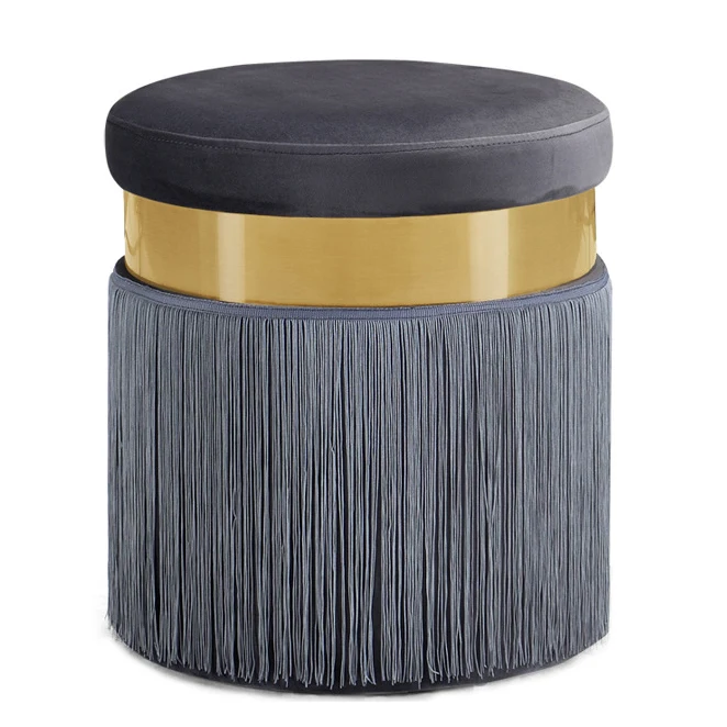 Nordic Vintage Luxury Golden Iron Metal Home Stool Ottoman Dressing Chair Footstool Soft Velvet Fabric Kid Bed Living Room Sofa
