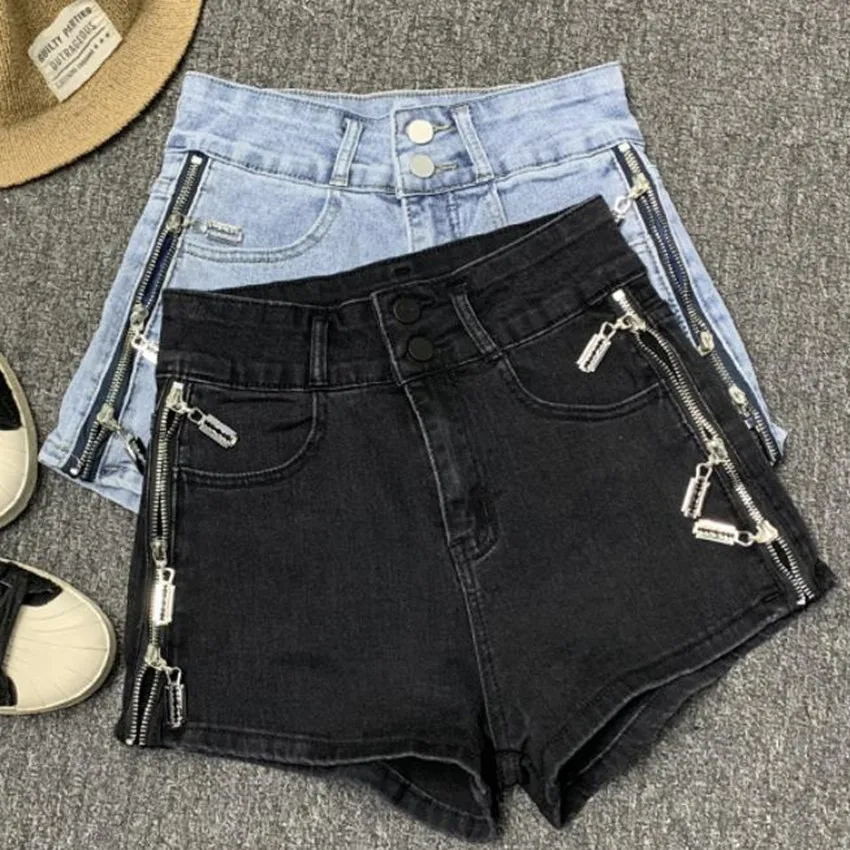 

2022 summer casual side zipper denim shorts women high waist wide leg jeans shorts