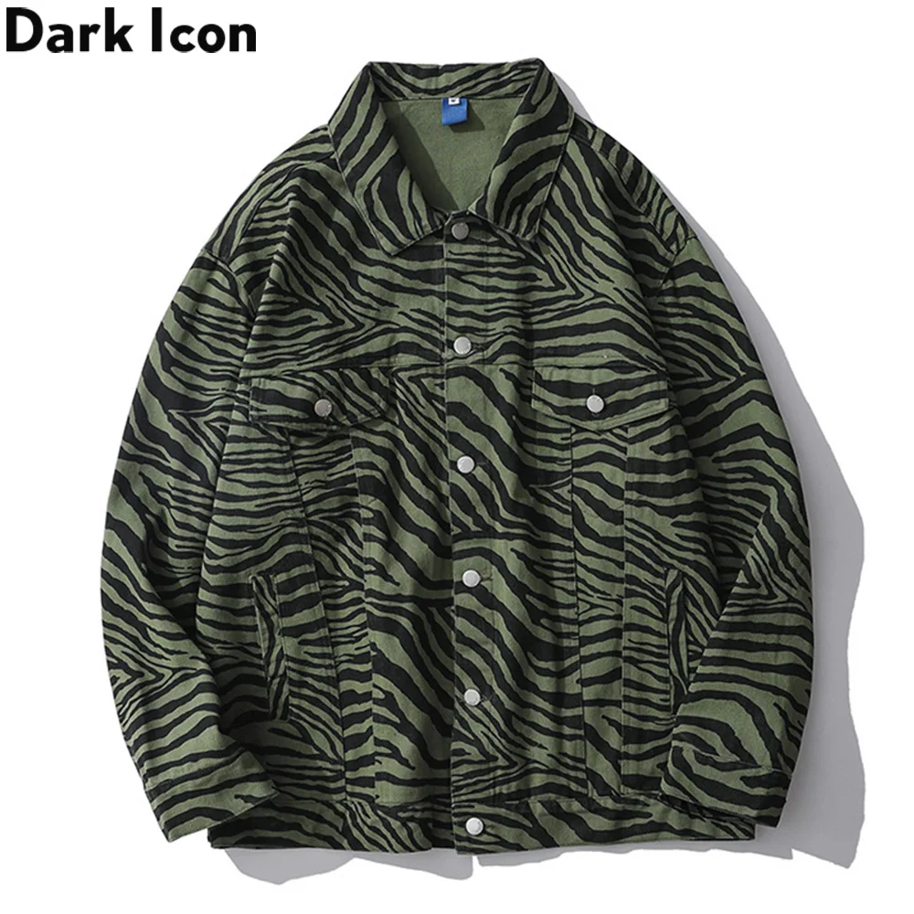 Мужская джинсовая куртка DARK ICON уличная мода с отложным воротником и принтом