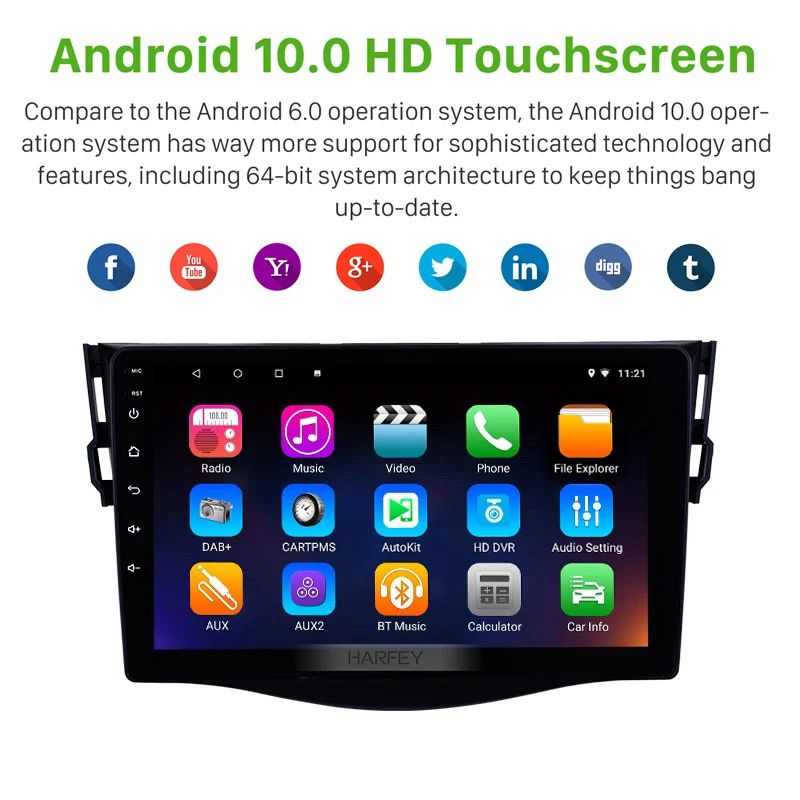 

Harfey 2+32gb 9 inch Android 10.0 Car GPS Radio for 2007 2008 2009-2013 Toyota RAV4 car Stereo Unit Player support DVR OBD 3G