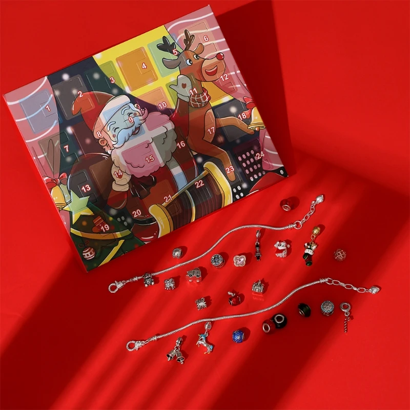 

Christmas Countdown Advent Calendar Jewelry Gift Box DIY Bracelet Pendant Accessories Set for Women Girls