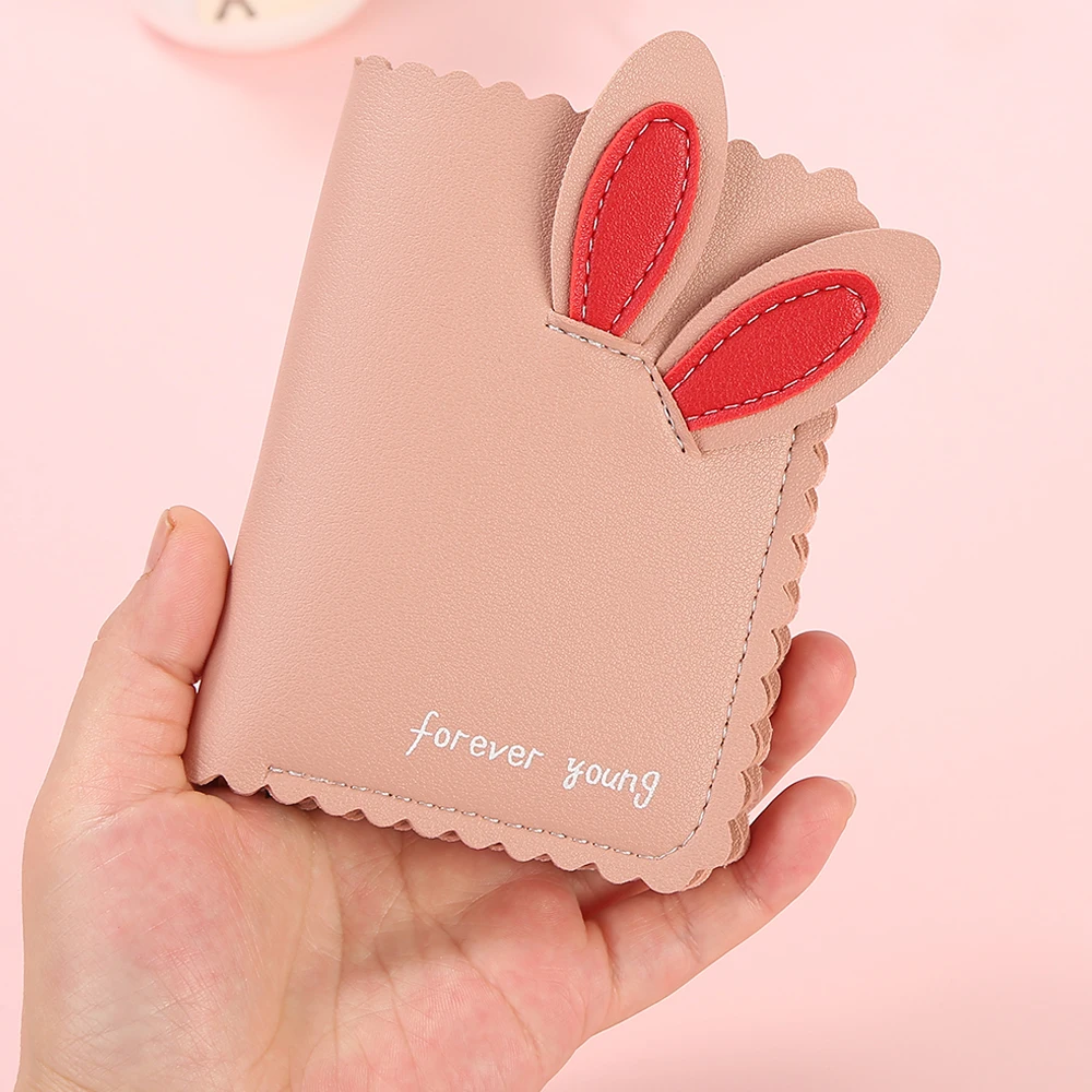 Pink Новинка, женские кошельки Kawaii, милый кролик, держатель для карт, маленький кошелек, женский короткий дизайнерский кошелек, женский кошелек, держатель для денег - Цвет: Pink