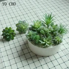 Искусственные растения, зеленые красные флокирующие суккуленты, сделай сам, домашний сад, офис, свадебное украшение, мини бонсай, искусственные растения