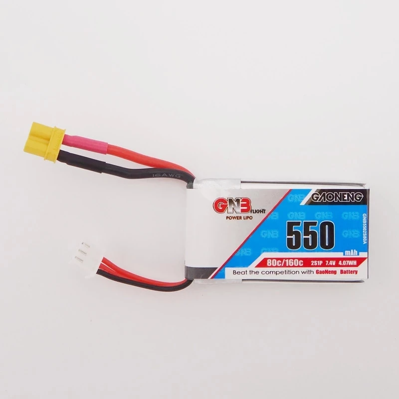 Gaoneng-bater&iacute;a Lipo GNB para Dron de carreras, 550mAh, 2S, 7,4 V, 80C/160C, JST, XT30, enchufe para Aurora 90, Emax, babyhawk, Mini FPV, 2 piezas-1