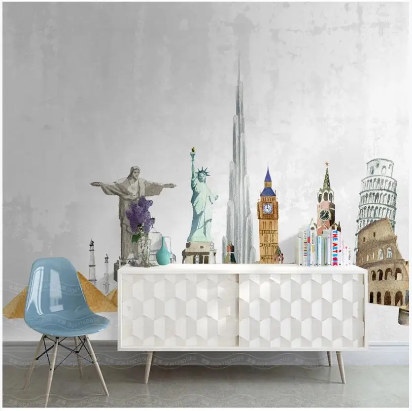 

Custom photo wallpapers for walls 3 d Hand painted retro architectural european background wall paper for living room decoration