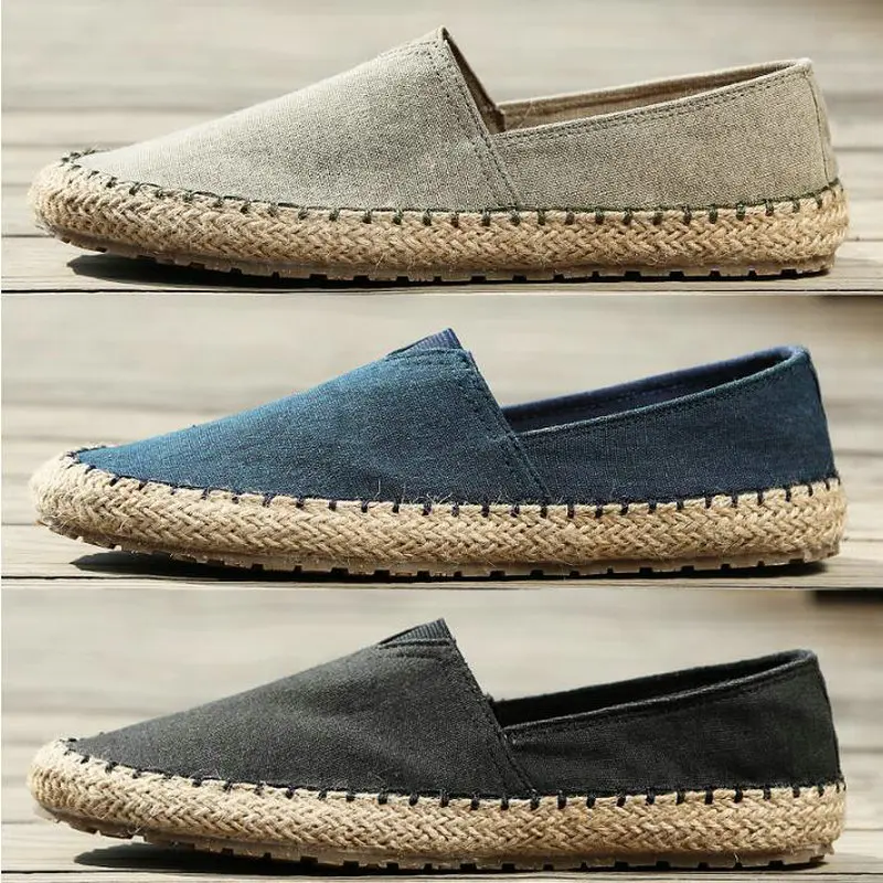 

High quality Espadrilles Footwear Men's Flat Canvas Shoes Hemp Lazy Flats For Men Moccasins Male Loafers Driving Shoes 997