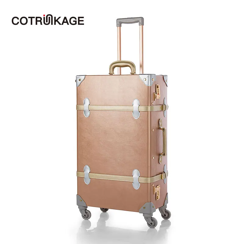COTRUNKAGE розовое золото 20 &quot-26&quot вращающиеся колеса ретро чемодан из ПУ-кожи Для