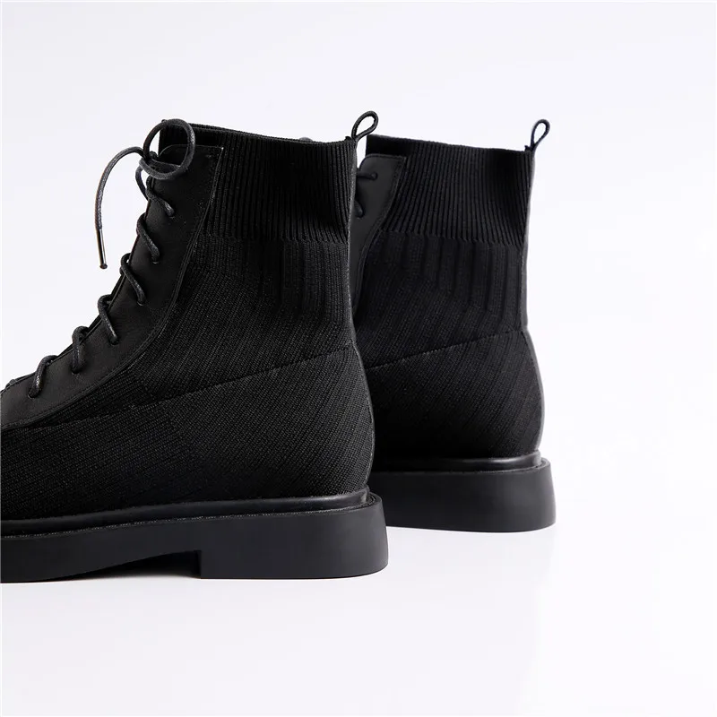 MoonMeek/размеры 34-40 ботинки из вязаной шерсти и коровьей кожи женские ботильоны на