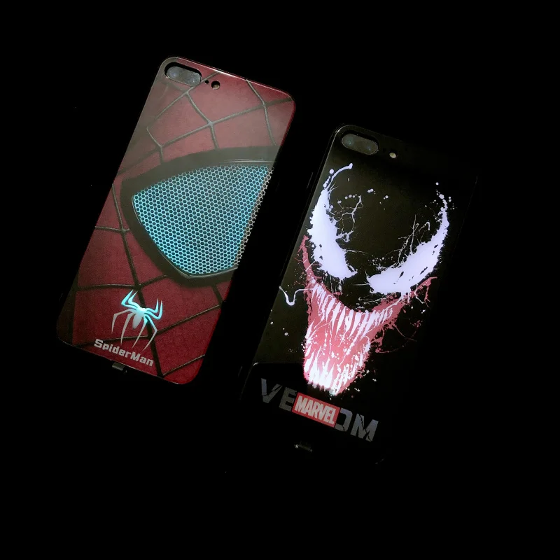 venom чехол из закаленного стекла для телефона для iPhone 6S 7 8PLUS XS MAX светодиодный роскошный стеклянный чехол для телефона