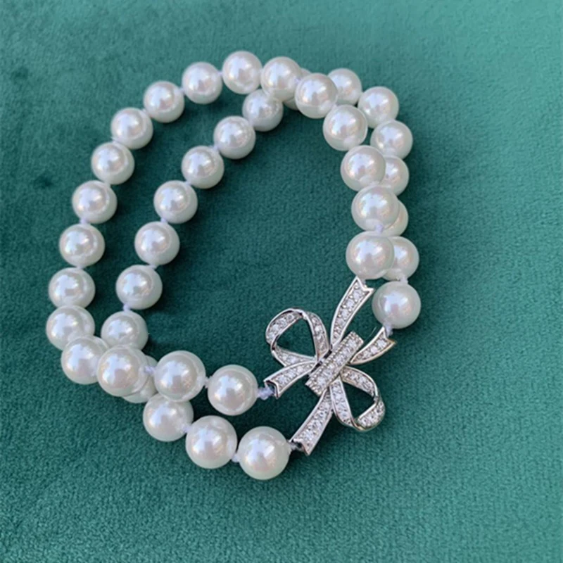 

8'' 2 Strands White Round Pearl Bracelet