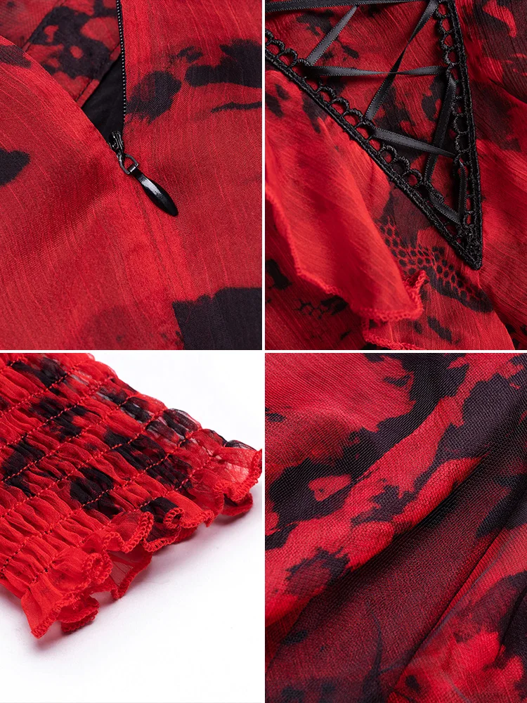 Панк Rave Женская готика Высокая шея шнуровка с длинными рукавами нерегулярные