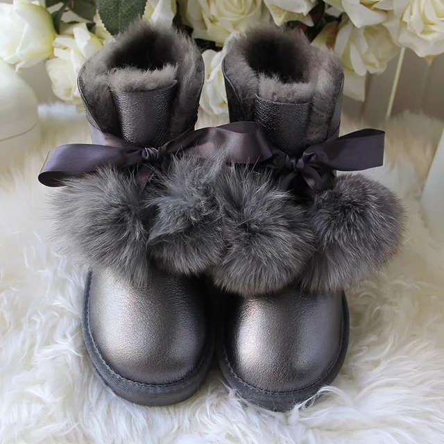 Grey as pic Женские зимние ботинки из натуральной овечьей шерсти; женские теплые зимние ботинки; брендовые ботинки из натуральной овечьей кожи; зимние ботинки для женщин - Цвет: Grey as pic