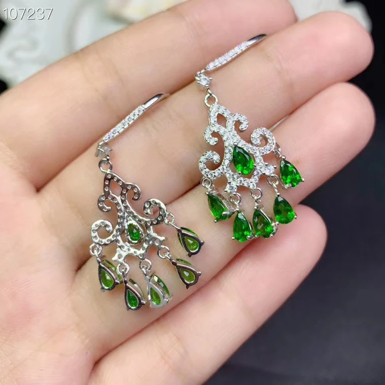 fresh green diopside gemstone earrings with silver for women jewelry party anniversary birthday gift  hot selling present style
