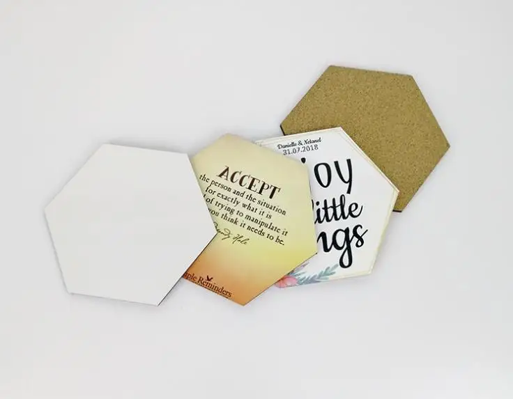 

Hexagon Shape Hot Transfer Printing Blank Cup Pads Customized Sublimation Coaster Mats SN3122
