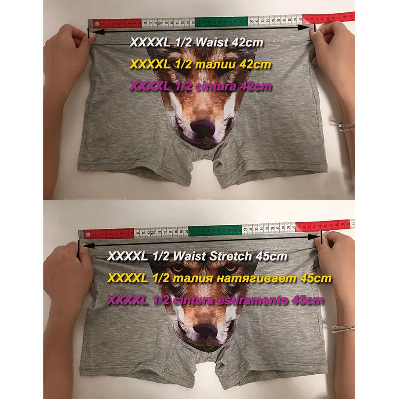 Cotton Men's Boxer Shorts Seamless Wolf Mid-Waist Panties Long Plus Size Animal Pattern Elephant Briefs Soft U-Convex Underwear