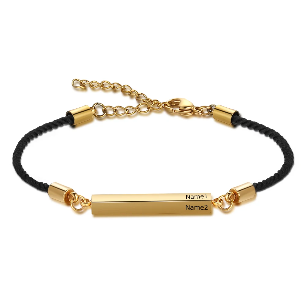 Браслет из нержавеющей стали с гравировкой на заказ черный позолотой
