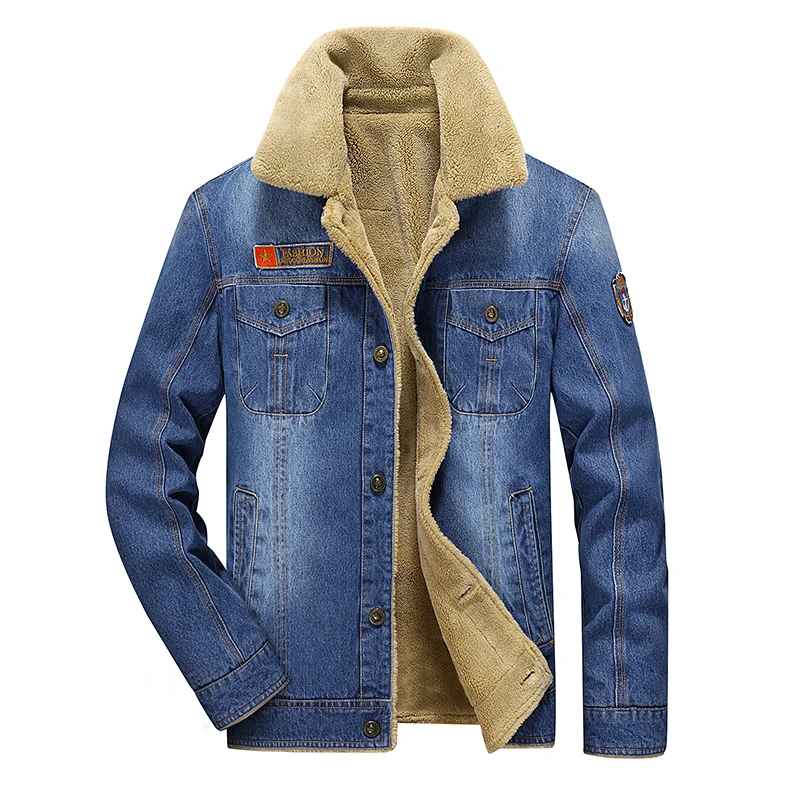 

Осенне-зимняя Толстая джинсовая куртка, мужские толстые джинсовые топы из овечьей шерсти, свободная Мужская теплая Толстая джинсовая куртк...
