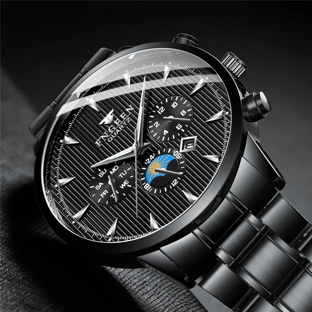 FNGEEN кварцевые часы для мужчин элегантные стильные стальные Роскошные Masculino Relogio