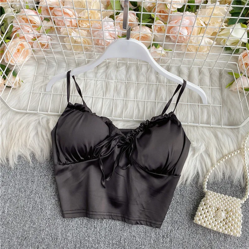 Женский Атласный топ на бретелях Camis привлекательный женский укороченный