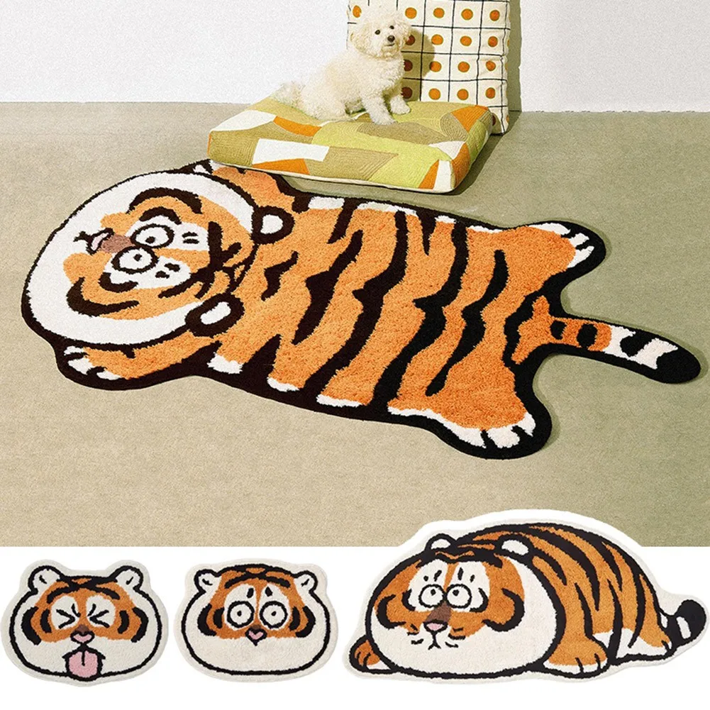 

2 Style Cartoon Tiger Thick Crystal Velvet Carpet Anti-slip Carpet Absorbent Crystal Velvet Bed Head Mat Home Floor Mat