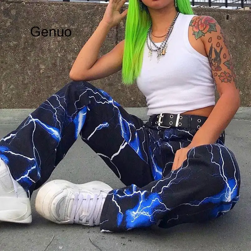 Брюки-карго женские с принтом молнии повседневные джоггеры завышенной талией