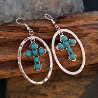 bohemia silver color round earrings for women vintage blue resin cross beaded drop earring brincos jewelry accessories