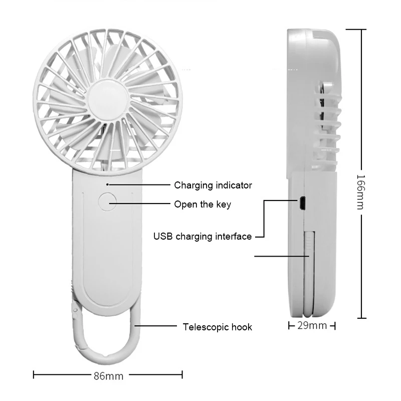 

USB Rechargeable Handheld Fan with Telescopic Hook Mute Portable Mini Blower Handheld Fan for Summer Travel Fans Outdoor