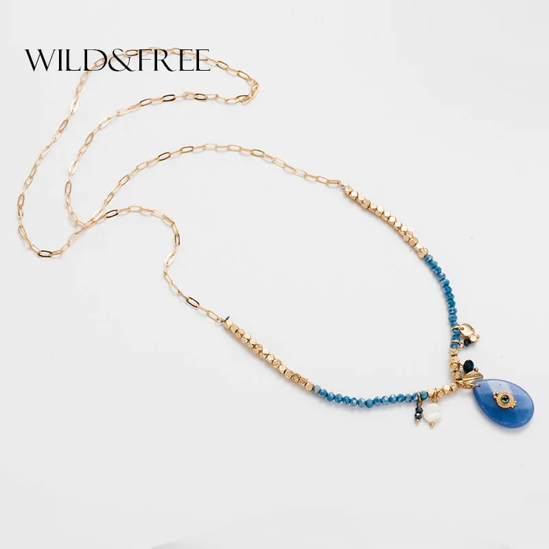 Wild & Free Ручной работы синий камень длинные ожерелья с подвесками в богемном стиле
