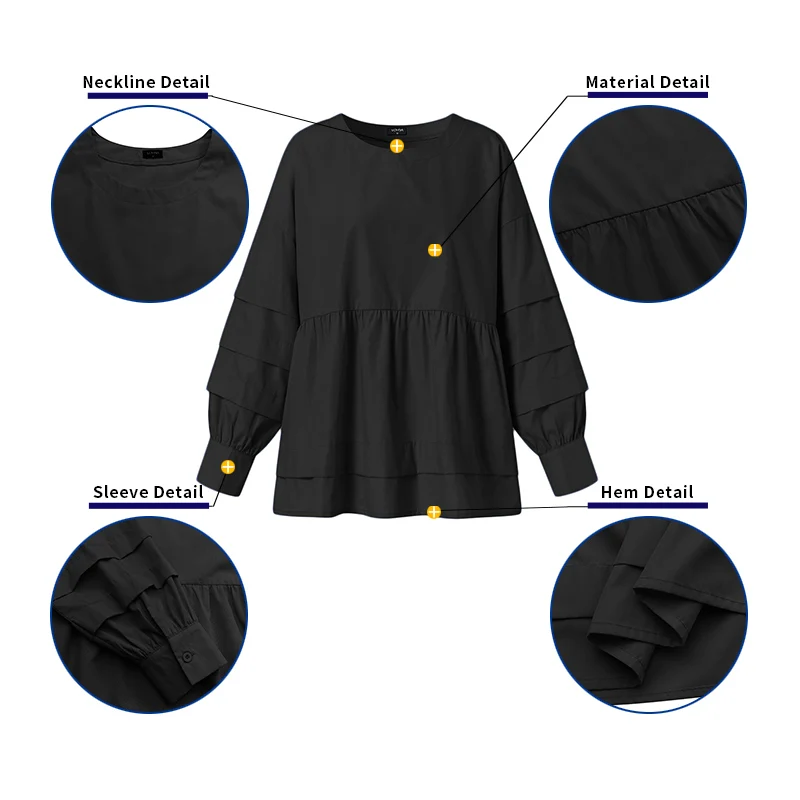 

2021 Fashion Blouses Shirts VONDA Elegant Women's Spring Shirts Office Ladies Solid Long Sleeve Tops Casual Loose Blusas Mujer