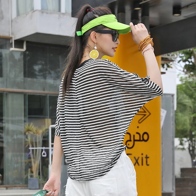 

Women's Korea Short Sleeve T-shirt 2021 Summer New Loose Temperament Striped Base Shirt Trend Fashion Tees And Tops Female