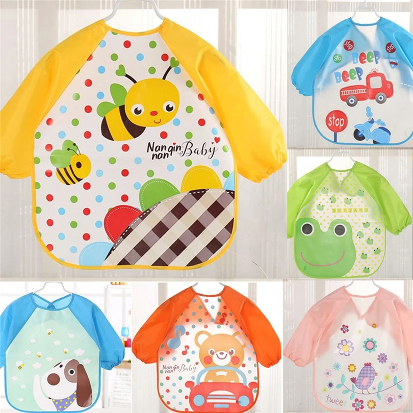 

1-3 Years EVA Baby unisex baby bibs apron Long Sleeve cartoon animal Toddler boys girls Waterproof Feeding Smock Bib A40