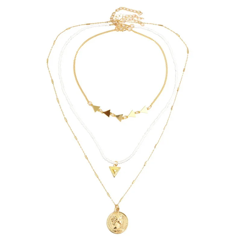 

Ant Angel Fashion Jewelry Necklace Sets for Women Rice Bead Metal Layered Necklace Trend Woven Head Brand Pendant Jewelry
