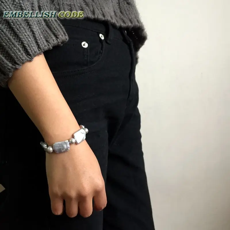 Браслет ожерелье серьги комплект серый цвет барокко Жемчуг 8 мм nearround бусины