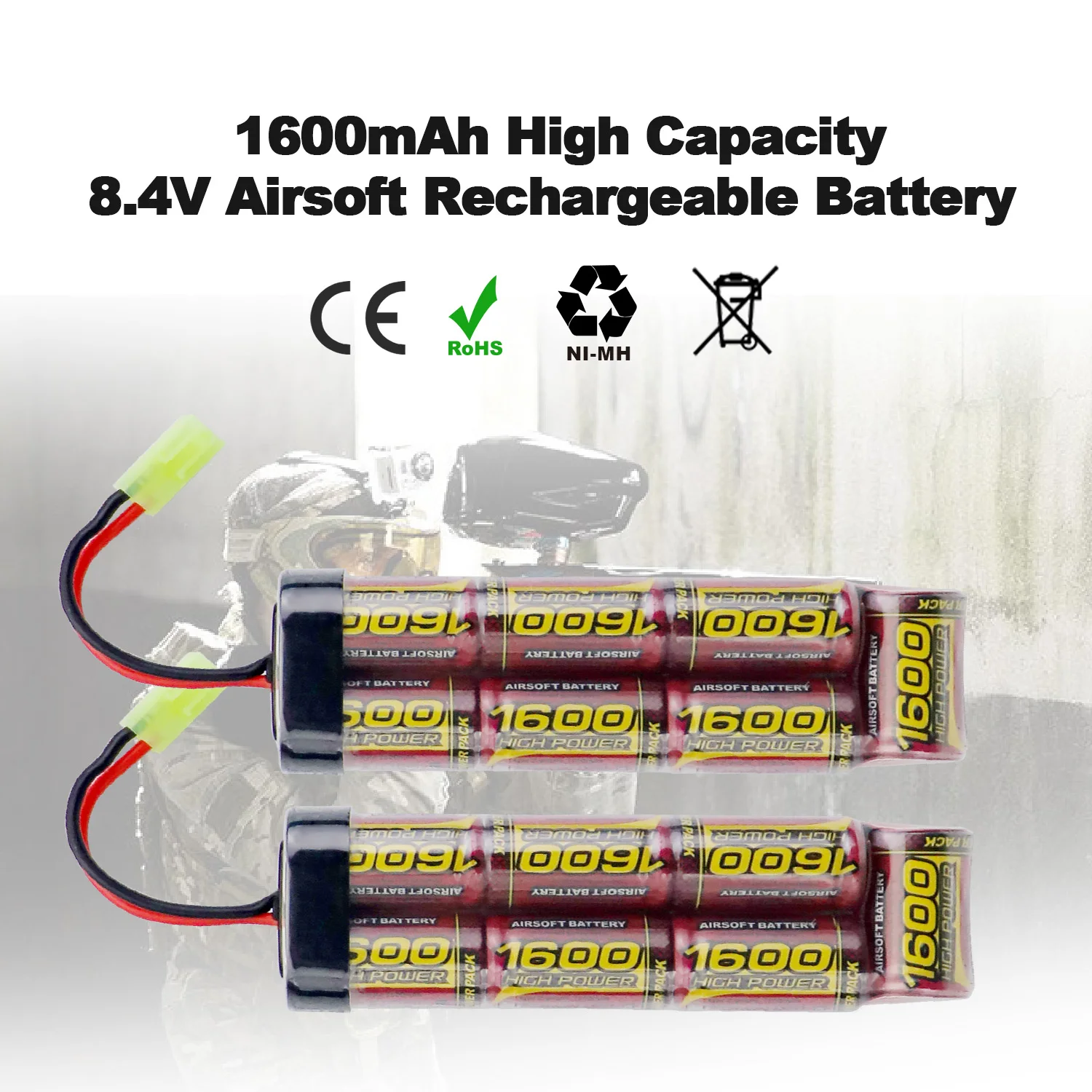 

Melasta 7S 2/3A 8.4V 1600mAh NiMH Flat Battery Pack with Mini Tamiya Connector for Airsoft Guns MP5, Scar, M249, M240B, M60, G36