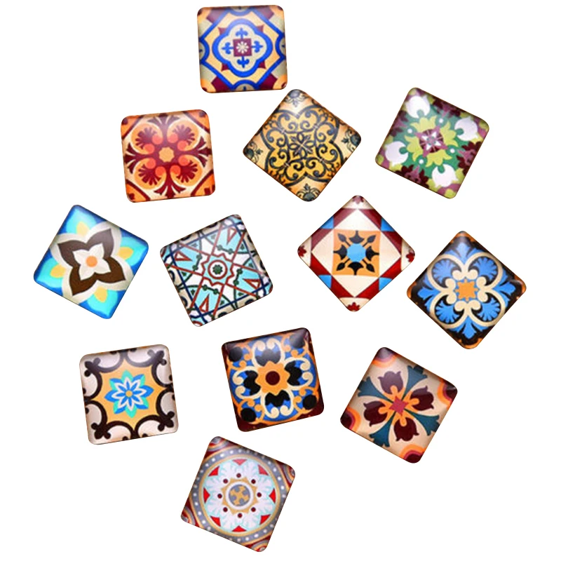 Mixed Fashion Flowers Glass Square Cabochons Transparent Dome for Jewelry Making DIY Findings Flat Back 10mm 15mm 20mm 25mm