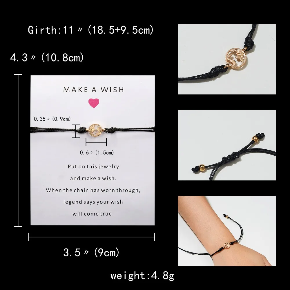 Belleper Make a Wish/Friendship/Mom Love Card Turtle Adjustable Fashion High Quality Bracelet Charm Female New Unique Jewelry