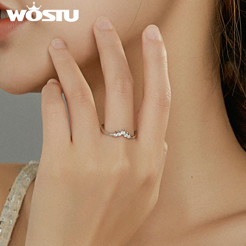 WOSTU Оригинальное серебро 925 пробы блестящая корона элегантное циркониевое кольцо
