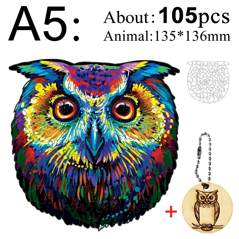 Wooden Puzzle Jigsaw Best Gift For Adults And Kids Unique Shape Pieces Charming Owl A3 A4 A5 | Игрушки и хобби