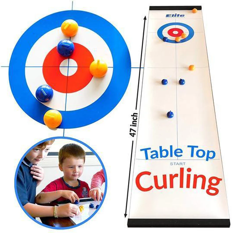 

Table Top Curling Game Quality Tabletop Curling Game-Compact Curling Board Game Mini Table Games for Family School Travel Play
