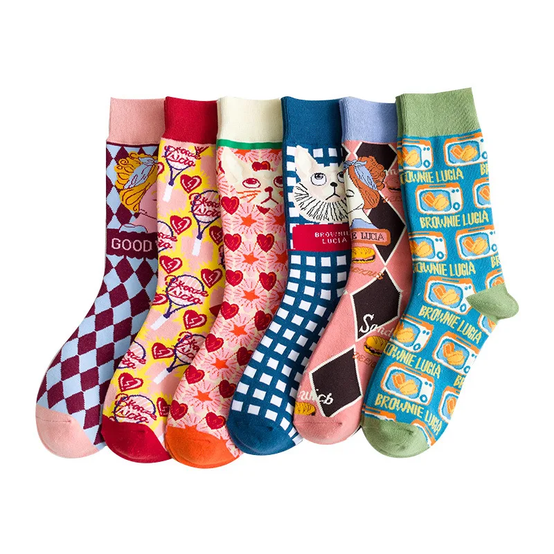 

Retro Printed Women Socks Harajuku Lolita Cat Heart Socks For Lady Girl Autumn Winter Warm Middle Tube Socks Korean Style