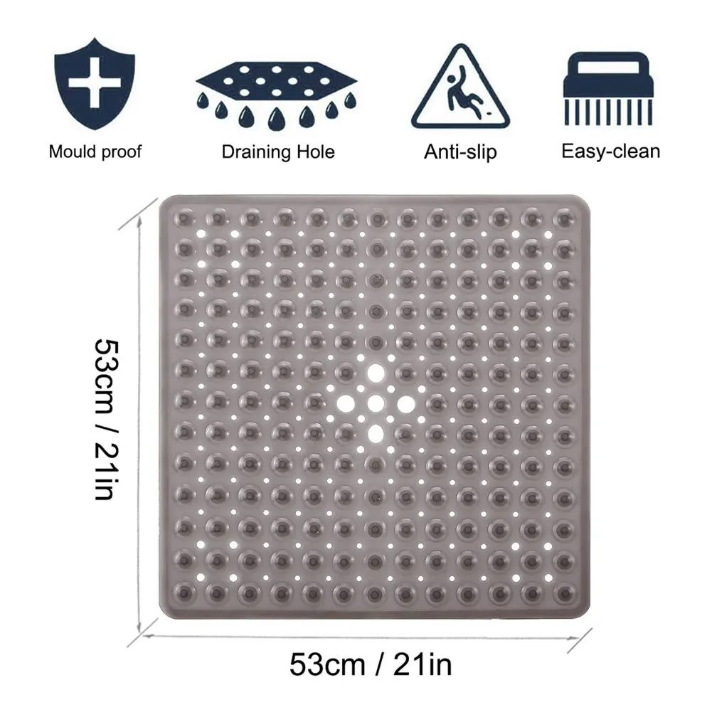 

Home Bath Mat Square Plastic Non Slip Bathroom Mat With Drain Holes Anti-Mould Bath Washable Mats For Hotels Modern Bathrooms