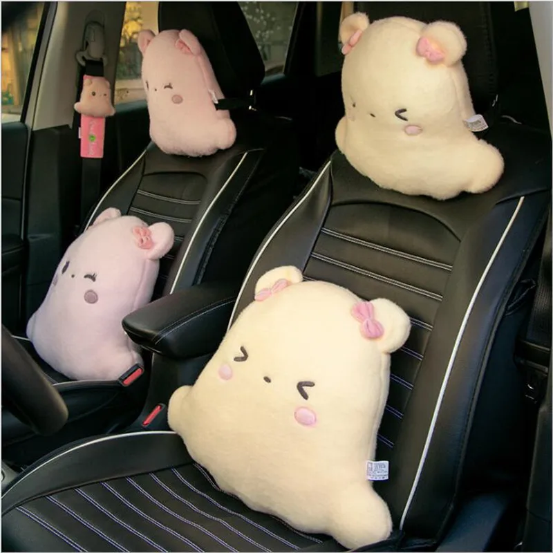 2021 New Plush Cloud Little Bear Pillow Creative Cartoon Seat Belt Cover Home Car Office Waist Neckpillow Interior Decoration