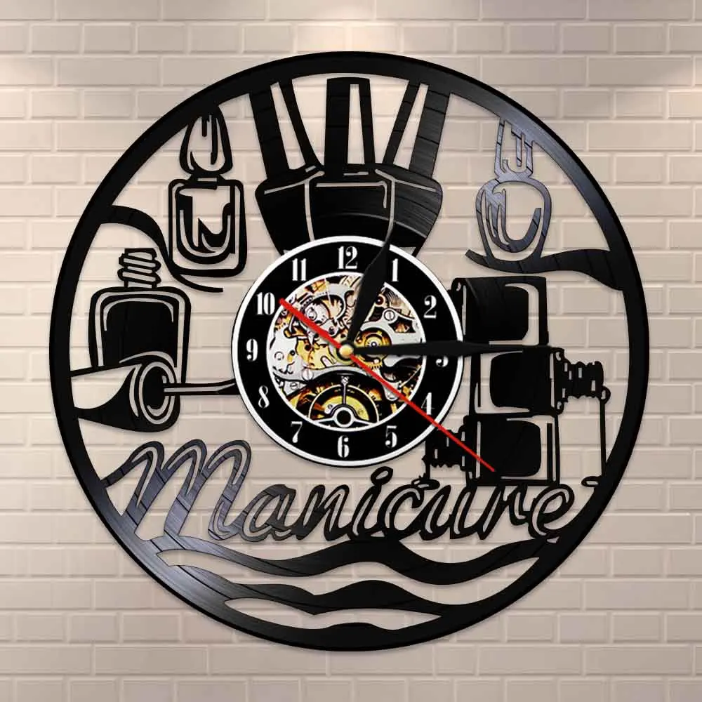 Настенные часы с виниловой записью модный дизайн для маникюрного салона