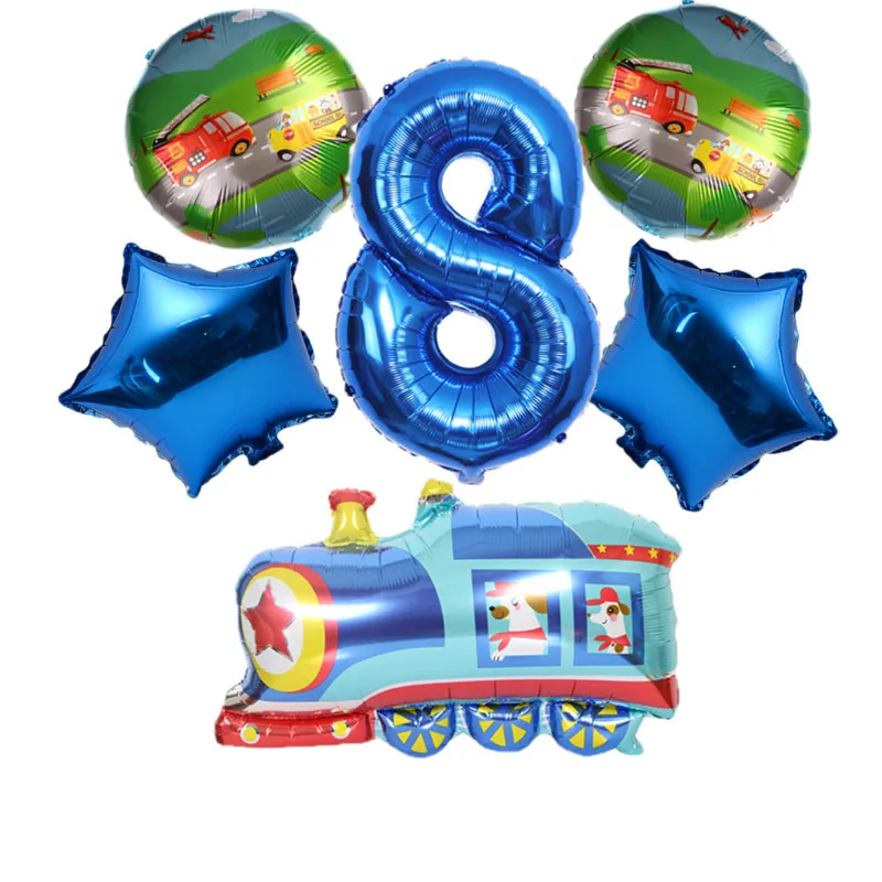 Пожарная машина 6 шт. фольгированный шар с цифрами трактор бульдозер поезд