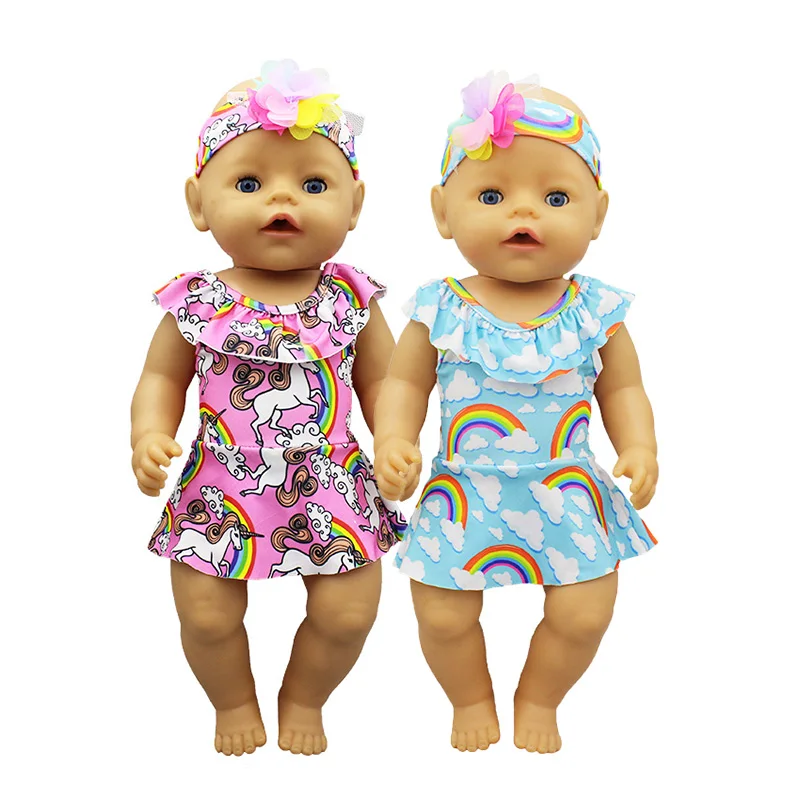 

Swim Suit+Hairbrand Fit 17 inch 43cm Doll Clothes Born Baby Suit For Baby Birthday Festival Gift