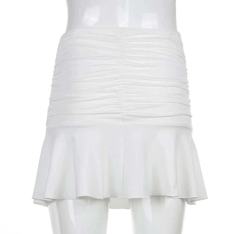 

Woman 90s High Waist Mini Skirt Lady Trendy Y2K Summer Beachwear White accessory brandy jupe Preppy Style Ruched Pleated Skirts