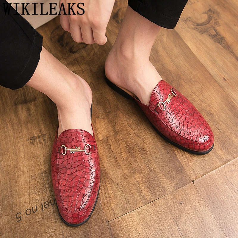 Мужские кожаные туфли без задника черные роскошные повседневные застежки | Обувь